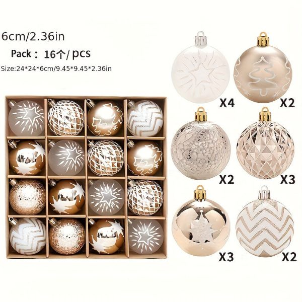 Goodsright Decor 16pcs Christmas Decorations, Champagne Gold And White Christmas Ball Decorations, Christmas Tree Pendants, Home Party Decorations, Scene Decor, Room Decor, Home Decor, Window Decor Pendant, Holiday Party Decor (With Rope)