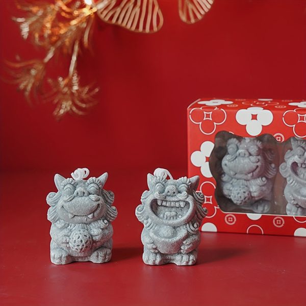 Goodsright Decor 1set New Year Aromatherapy Candle Gift Box Fragrance Bridesmaid Gift Creative Handmade Gift Chinese Popular Traditional Lion Shape Wax