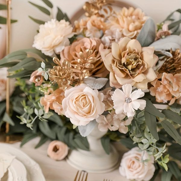 Goodsright Decor 1pc Champagne Elegance Artificial Flower Bundle - Lush Realistic Blooms with Stems for DIY Wedding Bouquets, Centerpieces & Home Decor - Perfect for Spring Showers, Parties & Valentines Day