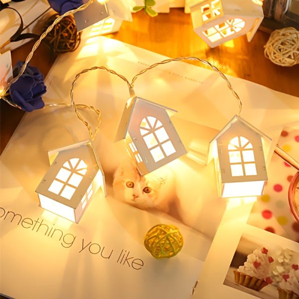 Goodsright Decor 1pc, 4.9ft 10 Lights, Small House String Lights, LED Christmas Decorative Lights, Cabin String Lights, Room And Bedroom Decor