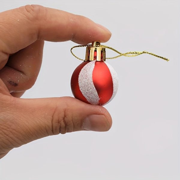 Goodsright Decor 24-Pack Mini Christmas Ornaments, 1.18-Inch Plastic Painted Baubles In Red & White, Holiday Tree Decorations, Festive Hanging Xmas Tree Accessories With Glitter Detail