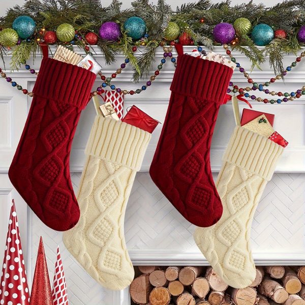 Goodsright Decor 4pcs, Christmas Stockings, Personalized Christmas Stockings 14.56" Knitted Stocking Decorations, Scene Decor, Festivals Decor, Room Decor, Home Decor, Offices Decor, Theme Party Decor, Christmas Decor