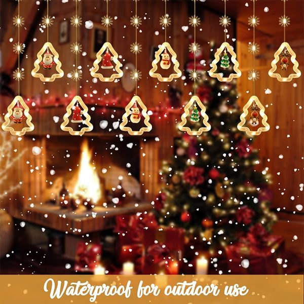 Goodsright Decor 1 Set, Christmas LED Fairy Lights, 120LED 9.8FT, Holiday Light, Curtain Light, Hanging String Lighting With Snowflake, Tree Shaped Ring Decorations, Christmas Window Curtain Lights Ornament, Indoor Hanging Lights With Remote Control