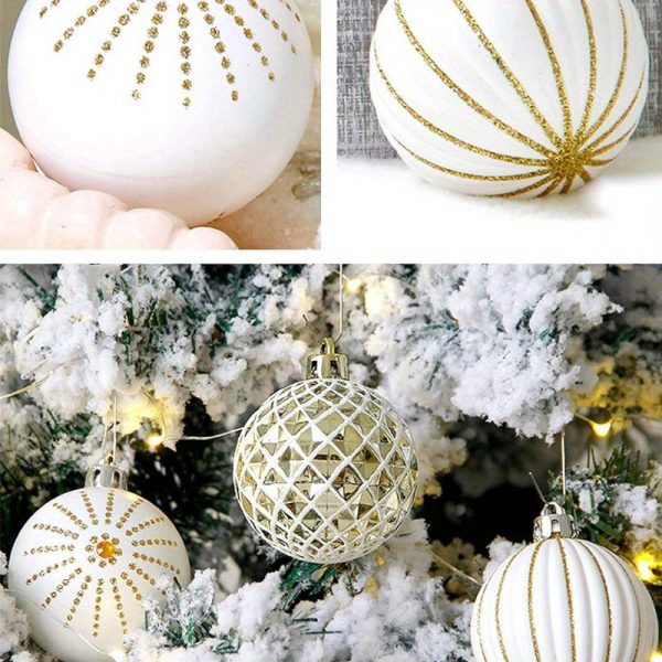 Goodsright Decor 30pcs Large 60MM Golden & White Painted Shatterproof Christmas Tree Ornaments - Traditional Festive Hanging Decorations for Wedding and Holiday - Durable Plastic Material, No Feathers, Easy to Hang