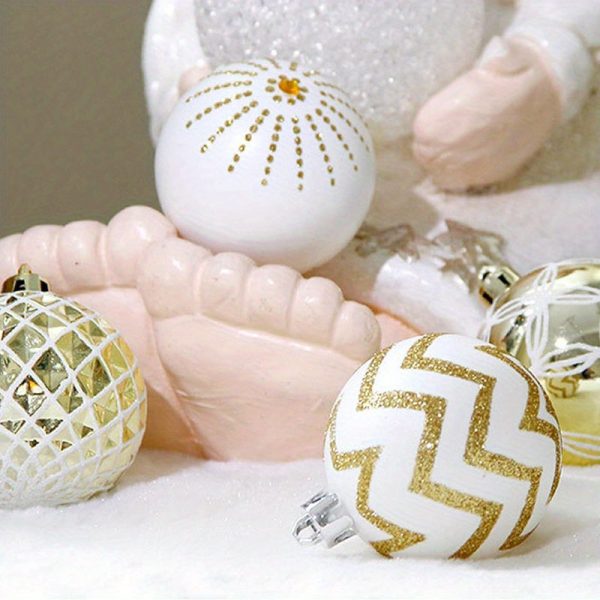Goodsright Decor 30pcs Large 60MM Golden & White Painted Shatterproof Christmas Tree Ornaments - Traditional Festive Hanging Decorations for Wedding and Holiday - Durable Plastic Material, No Feathers, Easy to Hang