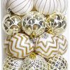 Goodsright Decor 30pcs Large 60MM Golden & White Painted Shatterproof Christmas Tree Ornaments - Traditional Festive Hanging Decorations for Wedding and Holiday - Durable Plastic Material, No Feathers, Easy to Hang