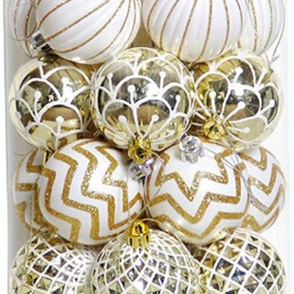 Goodsright Decor 30pcs Large 60MM Golden & White Painted Shatterproof Christmas Tree Ornaments - Traditional Festive Hanging Decorations for Wedding and Holiday - Durable Plastic Material, No Feathers, Easy to Hang