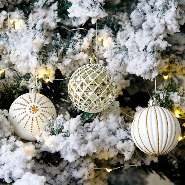 Goodsright Decor 30pcs Large 60MM Golden & White Painted Shatterproof Christmas Tree Ornaments - Traditional Festive Hanging Decorations for Wedding and Holiday - Durable Plastic Material, No Feathers, Easy to Hang