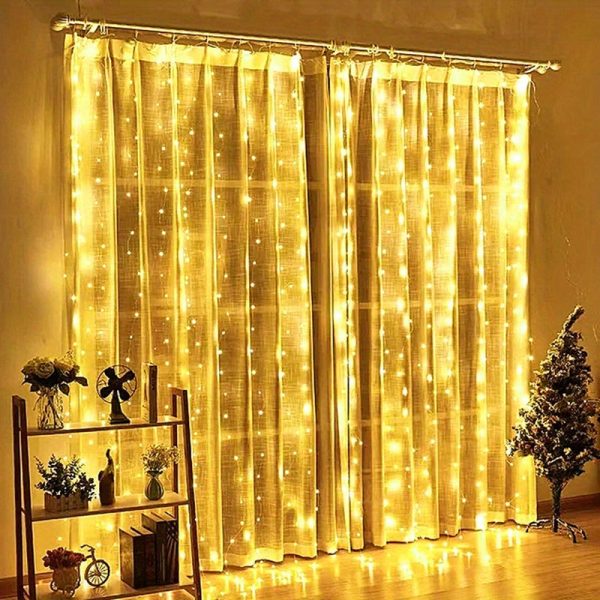 Goodsright Decor Charming 600LED USB Curtain Lights with Remote ?C Transform Spaces with Cozy Yellow Ambiance for Weddings & Celebrations
