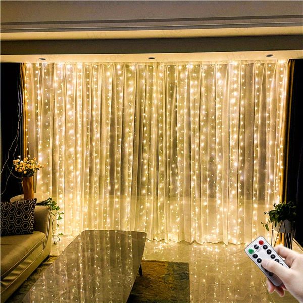 Goodsright Decor Charming 600LED USB Curtain Lights with Remote ?C Transform Spaces with Cozy Yellow Ambiance for Weddings & Celebrations
