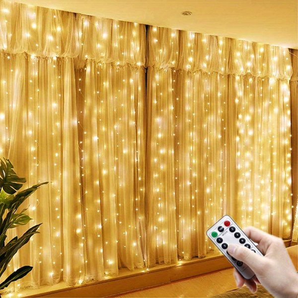 Goodsright Decor Charming 600LED USB Curtain Lights with Remote ?C Transform Spaces with Cozy Yellow Ambiance for Weddings & Celebrations