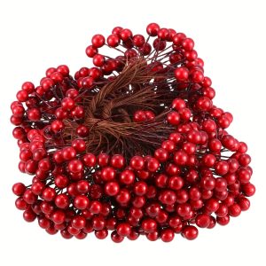 Goodsright Decor 250-Count 8mm Artificial Holly Berries on Realistic Wire Stems - Perfect for Christmas Tree Decorations, Wreath Craft, and Wedding Party Favors - 1 Pack with 500 Pieces in Rich Dark Red Color