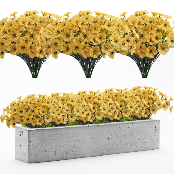Goodsright Decor 24pcs, Yellow Plastic Artificial Spring Violets Outdoor Faux Greenery Silk-Printed Small Daisy Fake Flowers, Decorative Props For Hotel Indoor And Outdoor Corridors Doorway Window Displays