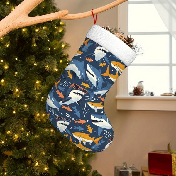Goodsright Decor Festive Sharks Christmas Stocking - 18 Inch Large Christmas Decorative Gift for Wall or Mantel - Contemporary Style, Polyester Material, No Feathers