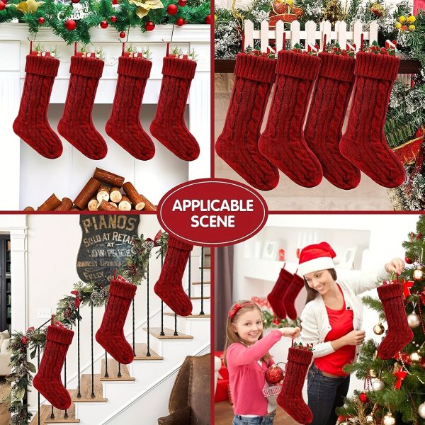 Goodsright Decor 4pcs, Christmas Socks, Christmas Socks, 18 Inch Large Wired Knit Socks, Family Holiday Christmas Party Decorations, Wine Red Christmas Socks, Scene Decor, Festivals Decor, Home Decor, Offices Decor, Theme Party Decor, Christmas Decor