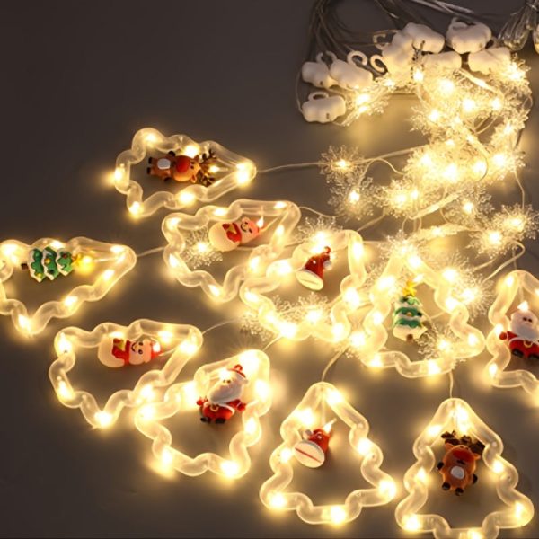 Goodsright Decor 1 Set, Christmas LED Fairy Lights, 120LED 9.8FT, Holiday Light, Curtain Light, Hanging String Lighting With Snowflake, Tree Shaped Ring Decorations, Christmas Window Curtain Lights Ornament, Indoor Hanging Lights With Remote Control