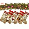 Goodsright Decor 5pcs Christmas Socks, Family Parties, Large Burlap Cartoon Christmas Socks, Home Decoration, Rural Farmhouse Stockings, Set Of Christmas Decorations, Scene Decor, Room Decor, Home Decor, Holiday Party Decor, Christmas Decor