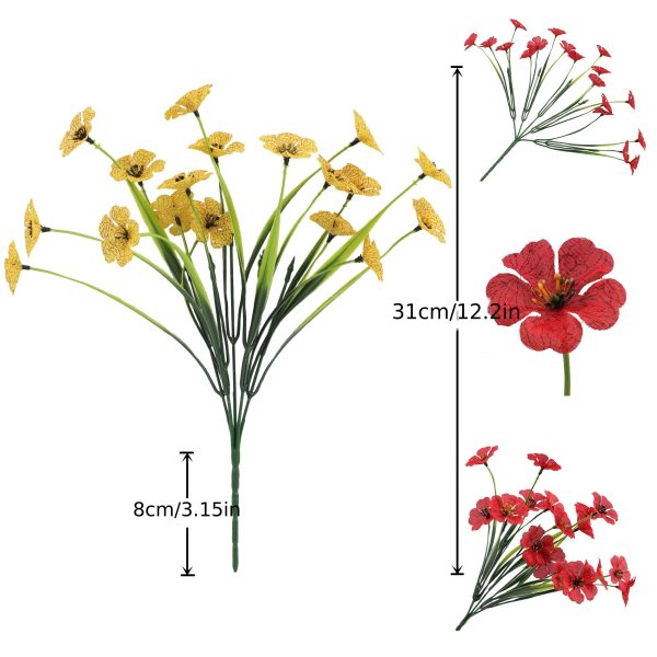 Goodsright Decor 24pcs, Yellow Plastic Artificial Spring Violets Outdoor Faux Greenery Silk-Printed Small Daisy Fake Flowers, Decorative Props For Hotel Indoor And Outdoor Corridors Doorway Window Displays