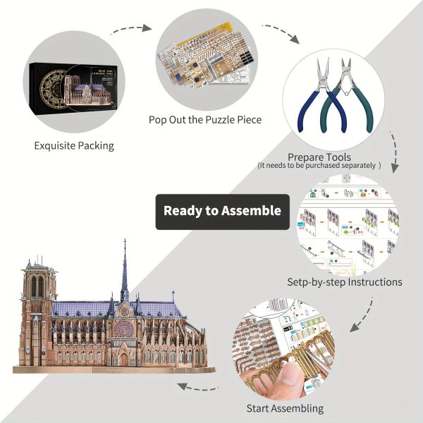 Goodsright Decor 382pcs Notre Dame De Paris - Intricately Designed Metal Puzzle - Challenging Brain Teaser for Adults - Authentic Architecture Building Blocks, Assembling Adventure - A Collectible Mind-Bending Masterpiece