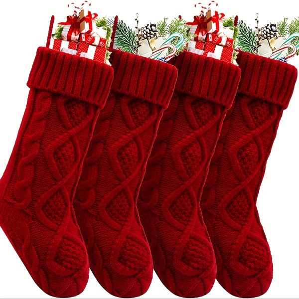 Goodsright Decor 4pcs, Christmas Socks, Christmas Socks, 18 Inch Large Wired Knit Socks, Family Holiday Christmas Party Decorations, Wine Red Christmas Socks, Scene Decor, Festivals Decor, Home Decor, Offices Decor, Theme Party Decor, Christmas Decor