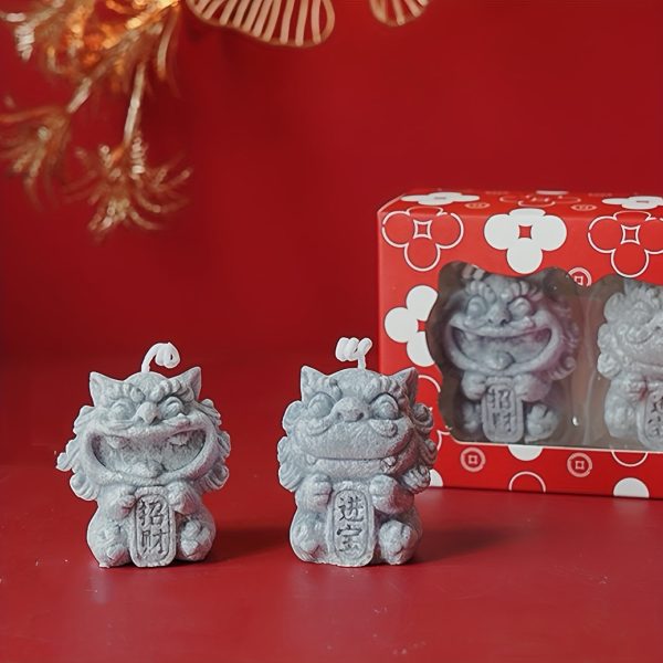 Goodsright Decor 1set New Year Aromatherapy Candle Gift Box Fragrance Bridesmaid Gift Creative Handmade Gift Chinese Popular Traditional Lion Shape Wax