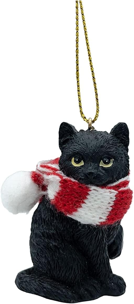Goodsright Decor Black Longhair Tabby Kitty Cat Christmas Tree Ornament with Candy Cane Scarf