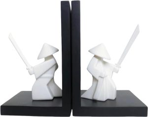 Goodsright Decor Chivalrous Samurai Bookends, Modern Chinese Tai Chi Character Book Ends, Heavy Abstract Bookend, Japanese Warrior Statue Book Stoppers, Kongfu Non-Slip Crafts Book Ends, for Office Home Decor(Color:B)