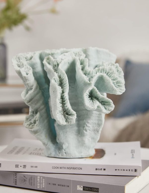 Goodsright Decor Ocean Decor Artificial Coral Statue Modern Sculpture Home Gifts Table Centerpiece Crafts Polyresin Blue Arts 7.5inch