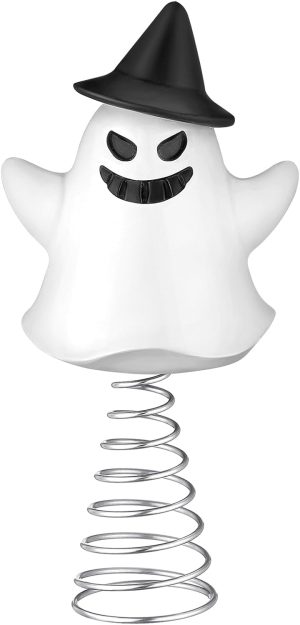 Goodsright Decor Halloween Pumpkin Skull Ghost Miniature Tree Topper Spooky Halloween Ornaments Pumpkin Halloween Tree Topper 4 Inches Mini Halloween Christmas Tree Ornaments for Halloween Party (Ghost)