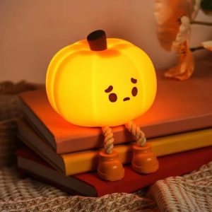 Goodsright Decor Pumpkin Night Light - Cute LED Pumpkin Lamp, Silicone Dimmable Nursery Nightlight for Kids, Rechargeable Bedside Tap Lamp, Funny Office Desk Decor and Gift