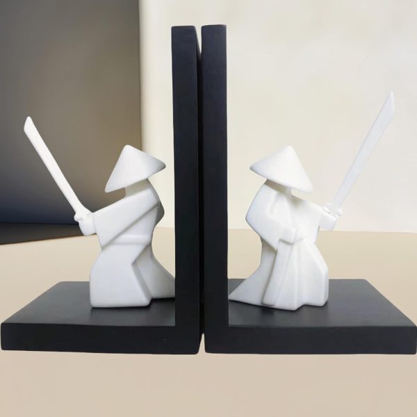 Goodsright Decor Chivalrous Samurai Bookends, Modern Chinese Tai Chi Character Book Ends, Heavy Abstract Bookend, Japanese Warrior Statue Book Stoppers, Kongfu Non-Slip Crafts Book Ends, for Office Home Decor(Color:B)