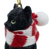 Goodsright Decor Black Longhair Tabby Kitty Cat Christmas Tree Ornament with Candy Cane Scarf