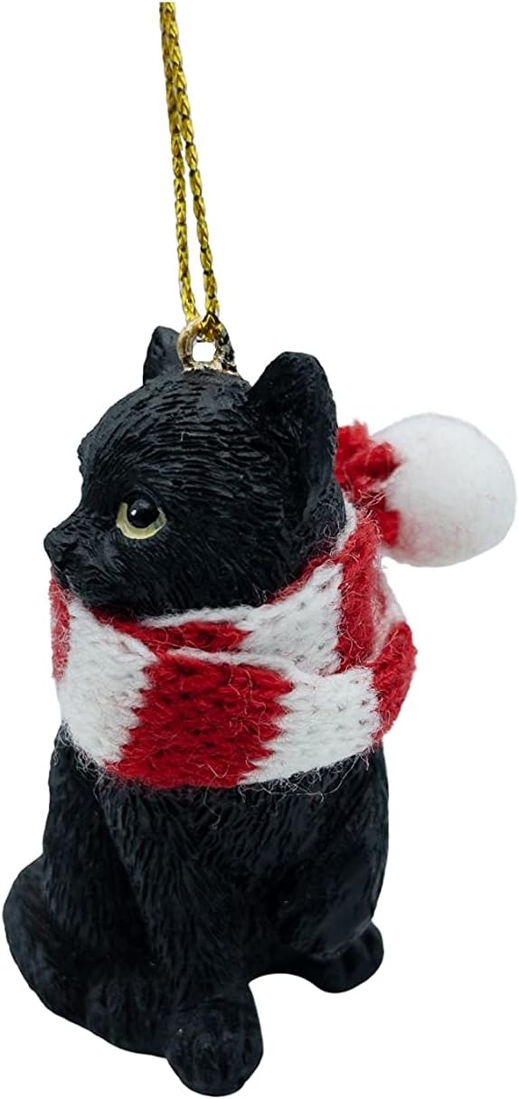 Goodsright Decor Black Longhair Tabby Kitty Cat Christmas Tree Ornament with Candy Cane Scarf