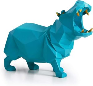 Goodsright Decor Hippo Statue Sculpture Modern Decor Home Gifts Animal Figurine Table Centerpiece Crafts Polyresin Arts Blue 7.1inch