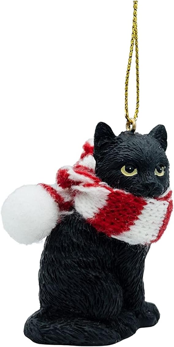 Goodsright Decor Black Longhair Tabby Kitty Cat Christmas Tree Ornament with Candy Cane Scarf
