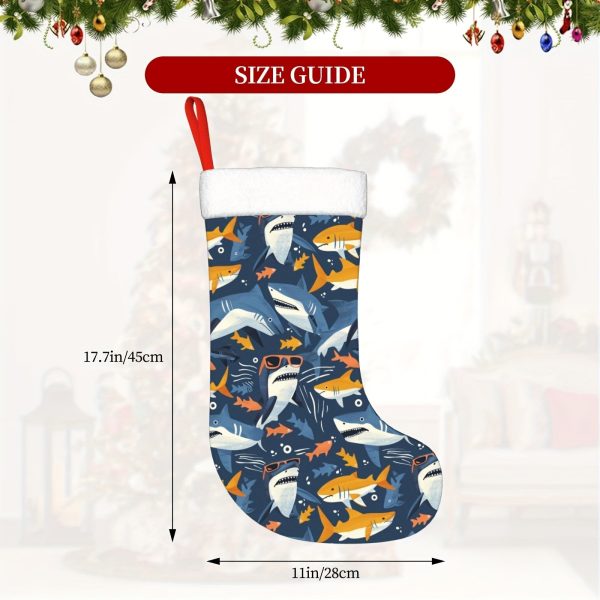 Goodsright Decor Festive Sharks Christmas Stocking - 18 Inch Large Christmas Decorative Gift for Wall or Mantel - Contemporary Style, Polyester Material, No Feathers