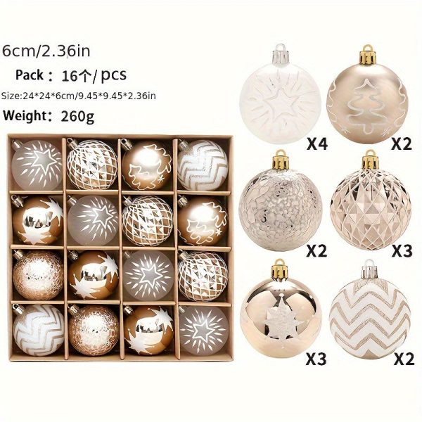 Goodsright Decor 16pcs Christmas Decorations, Champagne Gold And White Christmas Ball Decorations, Christmas Tree Pendants, Home Party Decorations, Scene Decor, Room Decor, Home Decor, Window Decor Pendant, Holiday Party Decor (With Rope)