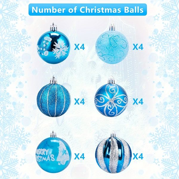 Goodsright Decor Christmas Balls Ornaments, 24pcs 6 Kinds of Patterns Shatterproof Christmas Tree Decorations, 6cm Small Christmas Ball Ornaments for Xmas Tree Holiday Wedding Party Decoration - Blue