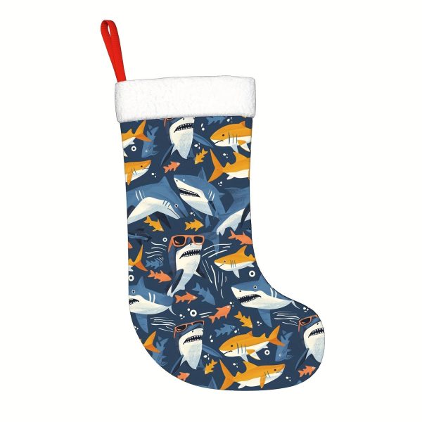 Goodsright Decor Festive Sharks Christmas Stocking - 18 Inch Large Christmas Decorative Gift for Wall or Mantel - Contemporary Style, Polyester Material, No Feathers