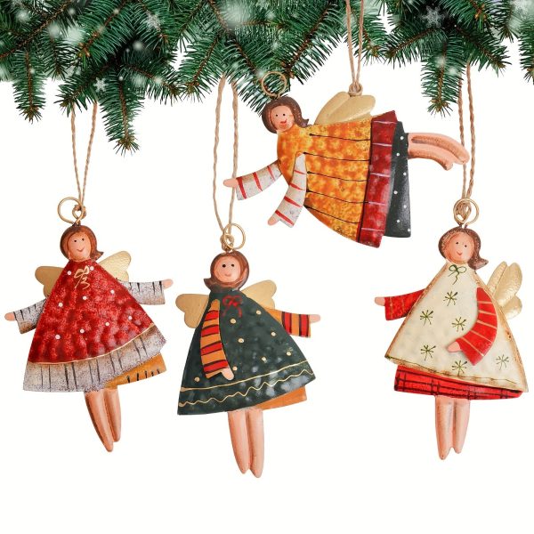 Goodsright Decor 4-Piece Set of Exquisitely Painted Metal Angel Ornaments - Delightful Christmas Tree Decoration, Creative Holiday Crafts Project, Whimsical Scene Decor, and More - Perfect for Home, Office, Party, and Festival Decorations