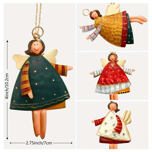 Goodsright Decor 4-Piece Set of Exquisitely Painted Metal Angel Ornaments - Delightful Christmas Tree Decoration, Creative Holiday Crafts Project, Whimsical Scene Decor, and More - Perfect for Home, Office, Party, and Festival Decorations