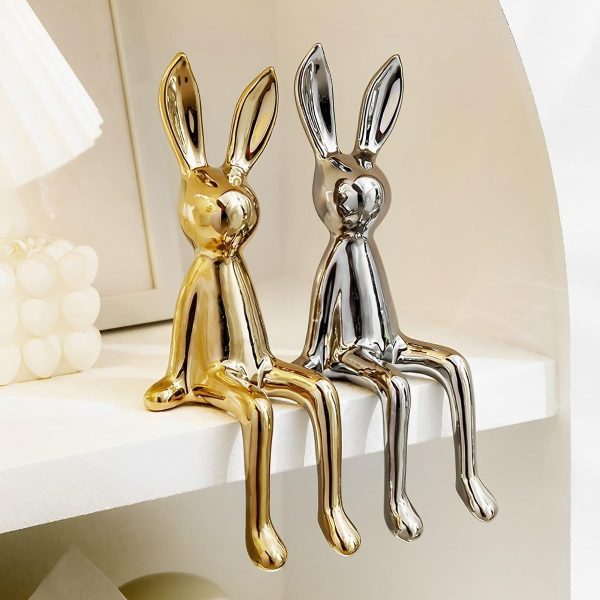 Goodsright Decor 3-Piece Rabbit Decor Sculptures - Home, Office, Living Room, Bedroom - Accents, Decorations, Figurines - Small Statues for Bookshelf, Desk - Ideal Gifts (Gold, Silver, White)