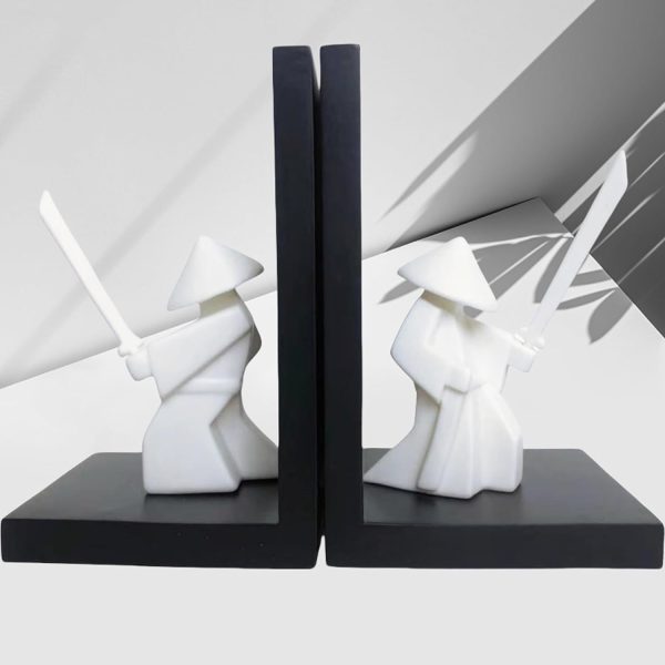 Goodsright Decor Chivalrous Samurai Bookends, Modern Chinese Tai Chi Character Book Ends, Heavy Abstract Bookend, Japanese Warrior Statue Book Stoppers, Kongfu Non-Slip Crafts Book Ends, for Office Home Decor(Color:B)
