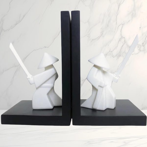 Goodsright Decor Chivalrous Samurai Bookends, Modern Chinese Tai Chi Character Book Ends, Heavy Abstract Bookend, Japanese Warrior Statue Book Stoppers, Kongfu Non-Slip Crafts Book Ends, for Office Home Decor(Color:B)