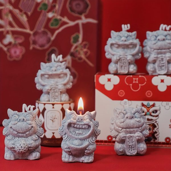 Goodsright Decor 1set New Year Aromatherapy Candle Gift Box Fragrance Bridesmaid Gift Creative Handmade Gift Chinese Popular Traditional Lion Shape Wax