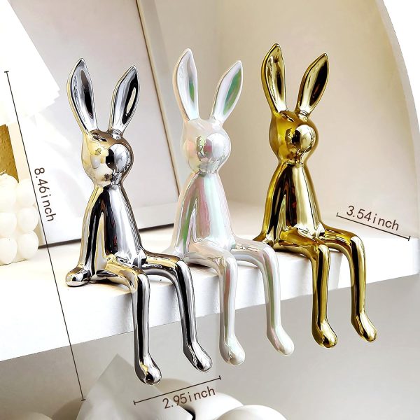 Goodsright Decor 3-Piece Rabbit Decor Sculptures - Home, Office, Living Room, Bedroom - Accents, Decorations, Figurines - Small Statues for Bookshelf, Desk - Ideal Gifts (Gold, Silver, White)