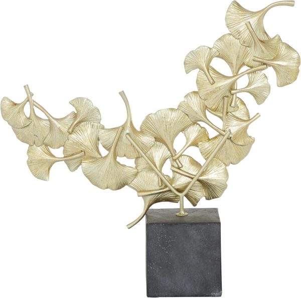 Goodsright Decor Polystone Floral Handmade Decorative Sculpture Home Decor Statue with Black Block Base, Accent Figurine 18" x 4" x 17", Gold