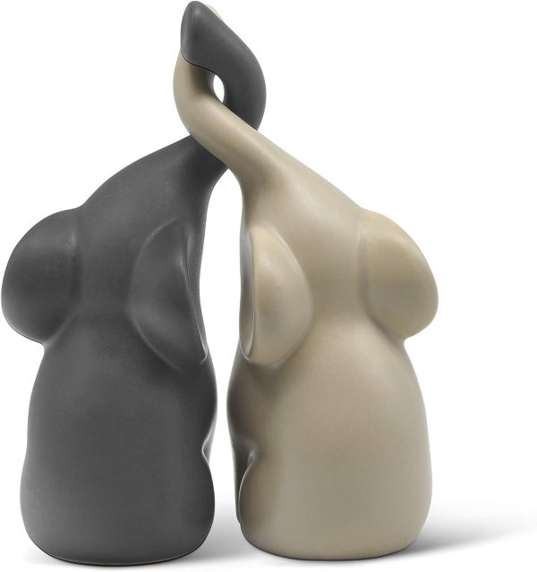 Goodsright Decor Loving Pair of Elephants in Beige & Grey - Modern Ceramic Sculpture - Figurine as a Set - Decoration Figure 6.3" high - Ornament Elephant in Love