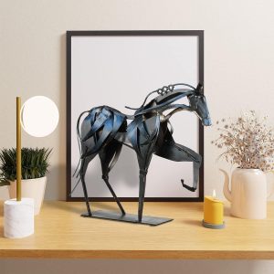 Goodsright Decor Handmade Horse Statue - Unique Rustic Decor for Office & Home - Hand-Painted Metal Sculpture - Perfect Handicraft Gift for Horse Lovers (Blue)