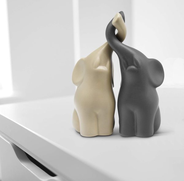 Goodsright Decor Loving Pair of Elephants in Beige & Grey - Modern Ceramic Sculpture - Figurine as a Set - Decoration Figure 6.3" high - Ornament Elephant in Love